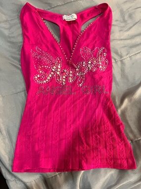 Grip Hot Pink Rhinestone Angel Y2k Tank Fitting waist